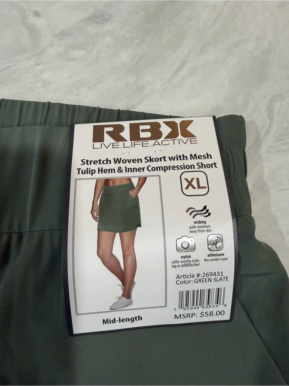 RBX Green Slate Stretch Woven Skort with Inner Compression Short - XL